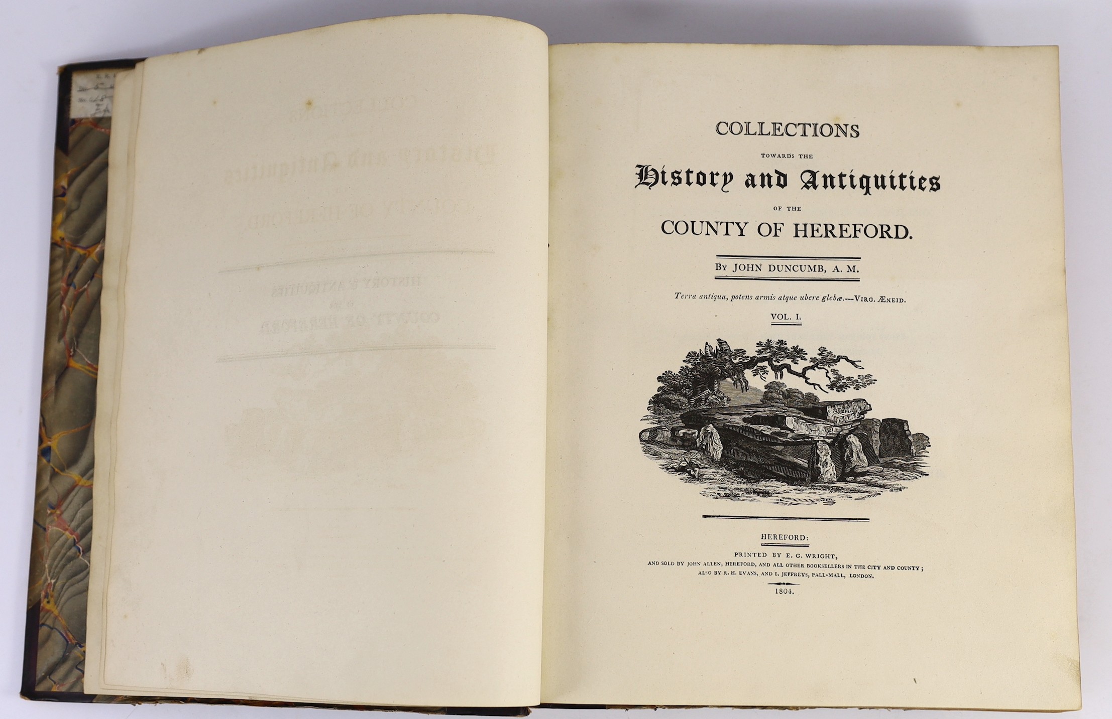 HEREFORD - Duncumb, John - Collections towards the History and Antiquities of the County of Hereford. 2 vols. pictorial title vignettes, county map and 4 others, 2 plans (1d-page), 7 plates and 2 portraits, with text eng